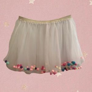 NWOT CAT & JACK WHITE TULLE AND GOLD GLITTER POM POM SKIRT XL 14/16